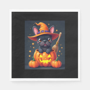 French Bulldog Witch Pumpkin Halloween Mens Womens Napkins