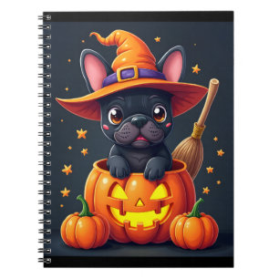 French Bulldog Witch Pumpkin Halloween Mens Womens Notebook