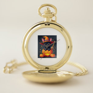 French Bulldog Witch Pumpkin Halloween Mens Womens Pocket Watch