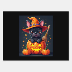 French Bulldog Witch Pumpkin Halloween Mens Womens Sign