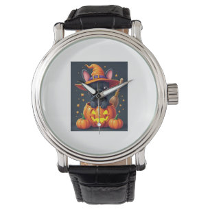 French Bulldog Witch Pumpkin Halloween Mens Womens Watch