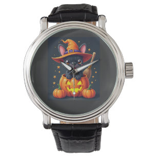 French Bulldog Witch Pumpkin Halloween Mens Womens Watch