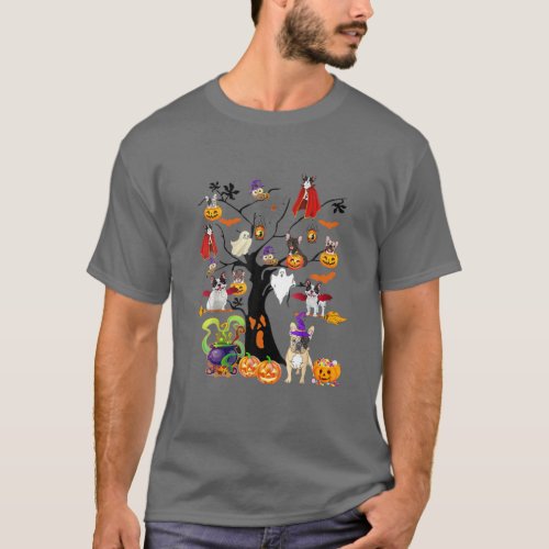 French Bulldog Witches Halloween Tree Awesome T_Shirt