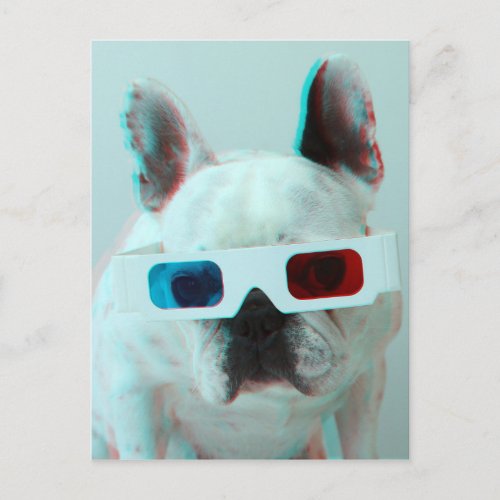 French Bulldog With 3D Glasses Postcard