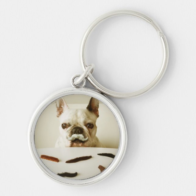 French Bulldog With A Mustache Keychain (Front)