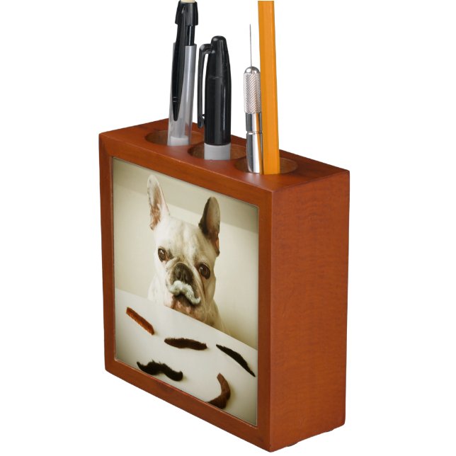 French Bulldog With A Mustache Pencil Holder (In Situ)