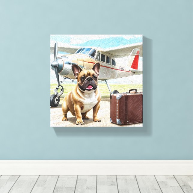 French Bulldog with airplane Canvas Print (Insitu(Wood Floor))