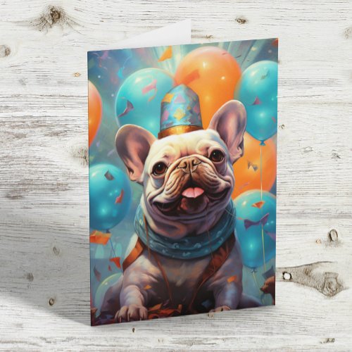 French Bulldog With Balloons Birthday  Card