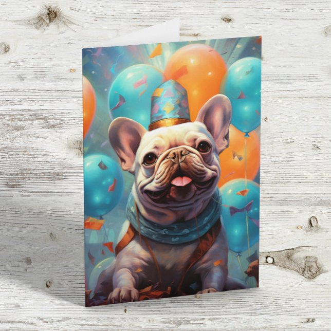 French Bulldog With Balloons Birthday  Card (Creator Uploaded)