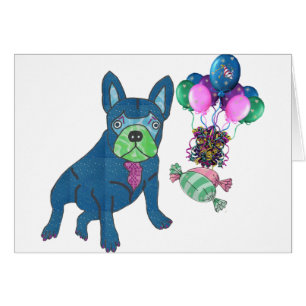 French Bulldog with balloons Cards