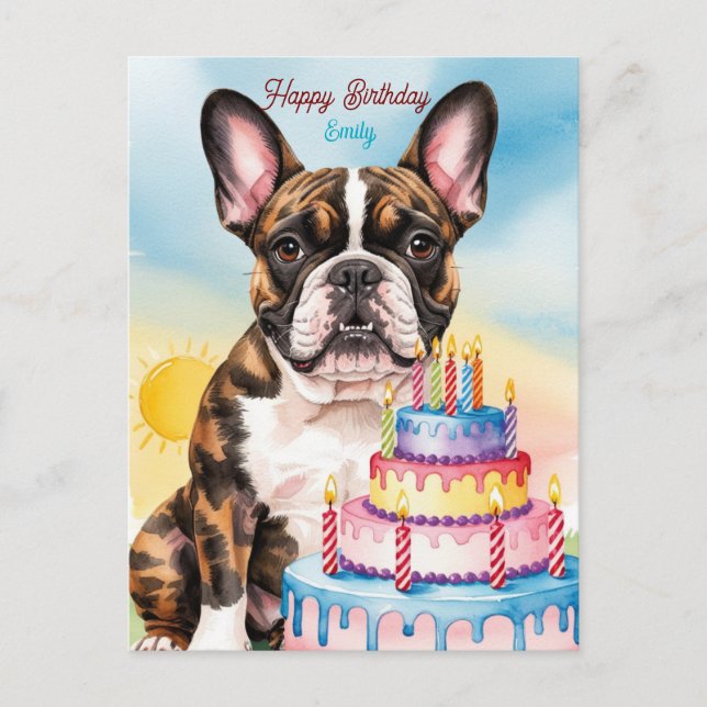 French Bulldog with birthday cake Postcard (Front)