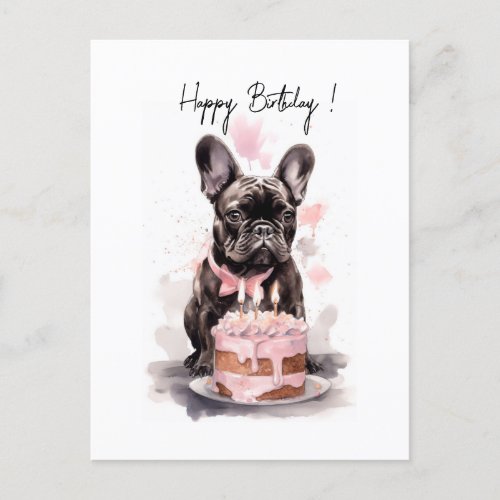 French Bulldog with birthday cake Postcard