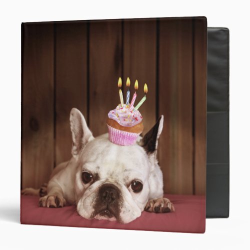 French Bulldog With Birthday Cupcake Binder