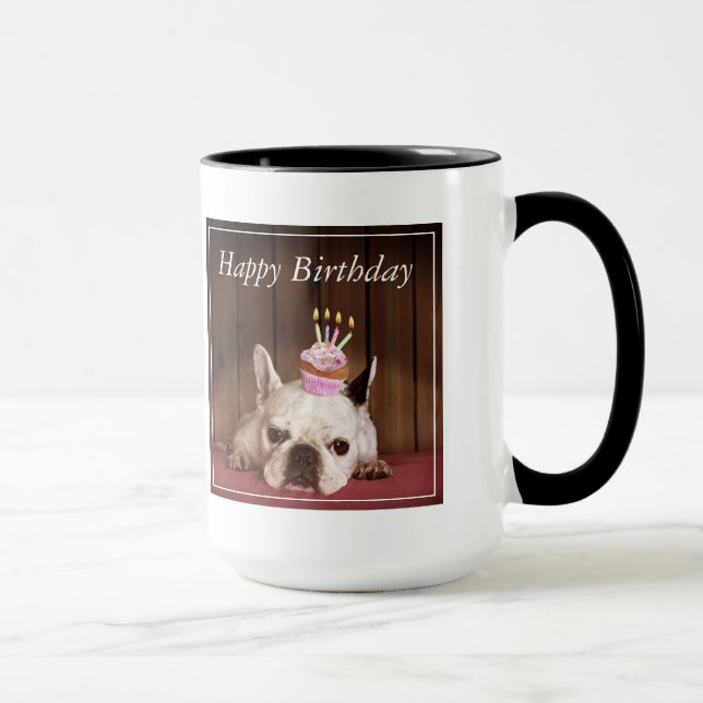 French Bulldog With Birthday Cupcake Mug (Right)