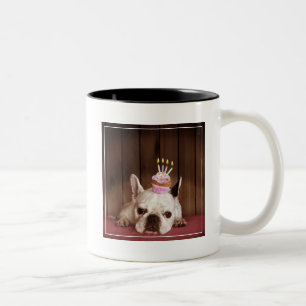 French Bulldog With Birthday Cupcake Two-Tone Coffee Mug