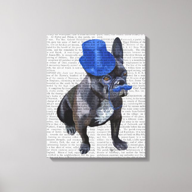 French Bulldog With Blue Top Hat and Moustache Canvas Print (Front)