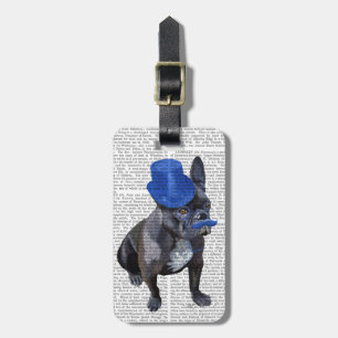 French Bulldog With Blue Top Hat and Moustache Luggage Tag