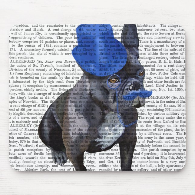 French Bulldog With Blue Top Hat and Moustache Mouse Pad (Front)