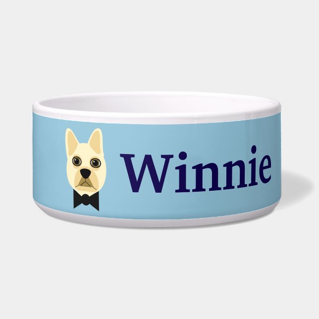 French Bulldog with bowtie blue Bowl (Front)