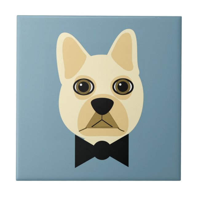 French Bulldog with bowtie blue Ceramic Tile (Front)
