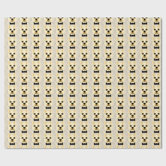 French Bulldog with Bowtie, Herringbone Beige  Wrapping Paper (Flat)