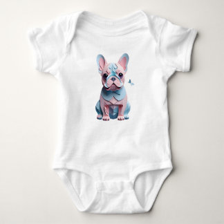 French Bulldog with Butterfly Paper Cutting Art Baby Bodysuit