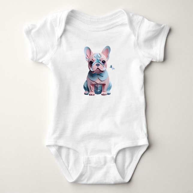 French Bulldog with Butterfly Paper Cutting Art Baby Bodysuit (Front)