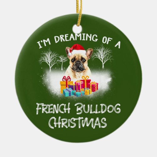 French Bulldog With Christmas Ceramic Ornament