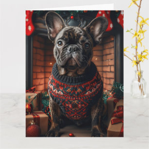 French Bulldog With Christmas Gifts Fireplace Card