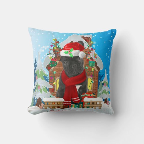 French Bulldog with Christmas gifts Throw Pillow