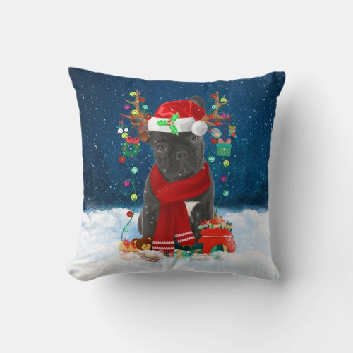 French Bulldog with Christmas gifts Throw Pillow