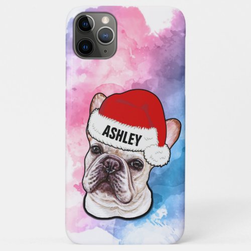 French Bulldog with Christmas Hat Holiday Dog iPhone 11 Pro Max Case