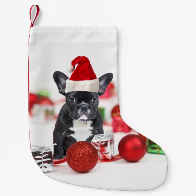 French Bulldog With Christmas Ornaments Small Christmas Stocking (Front)
