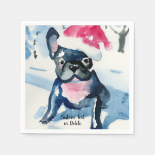 French Bulldog with Christmas Santa hat Custom Napkins