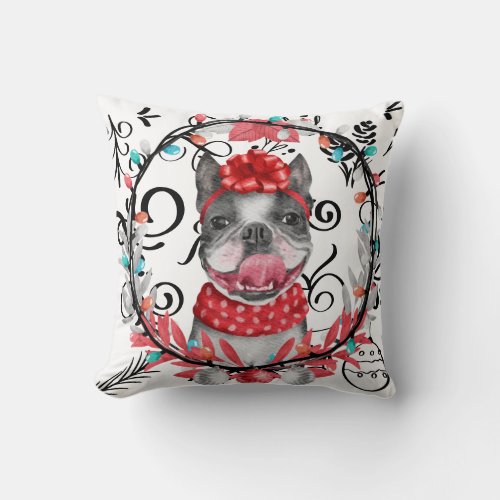 French Bulldog with  Christmas Text Throw Pillow