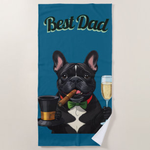 French Bulldog with Cigar Father's Day Beach Towel