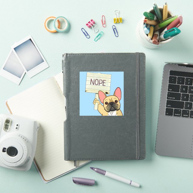 French Bulldog with Customizable 'Nope' Sign Sticker (iPad Cover)