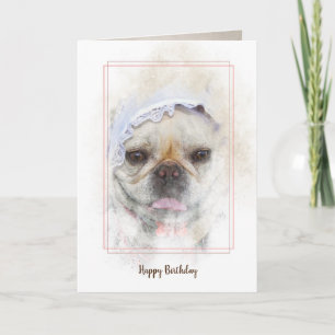 French Bulldog with Dutch lace cap birthday Card