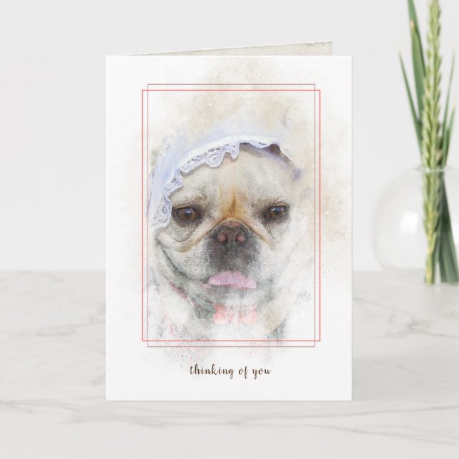 French Bulldog with Dutch lace cap Card (Front)