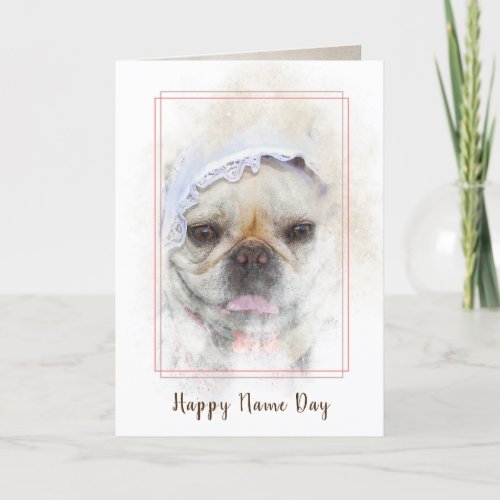 French Bulldog with Dutch lace cap Name Day Card