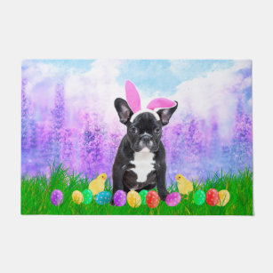 French Bulldog with Easter Eggs Bunny Chicks Doormat