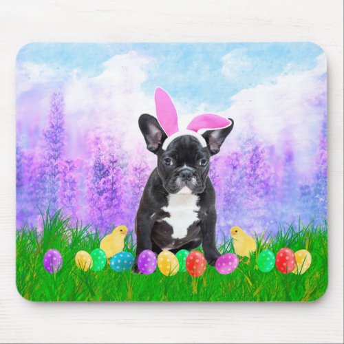French Bulldog with Easter Eggs Bunny Chicks Mouse Pad