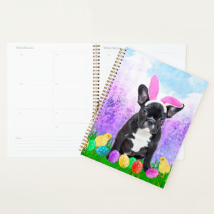 French Bulldog with Easter Eggs Bunny Chicks Planner
