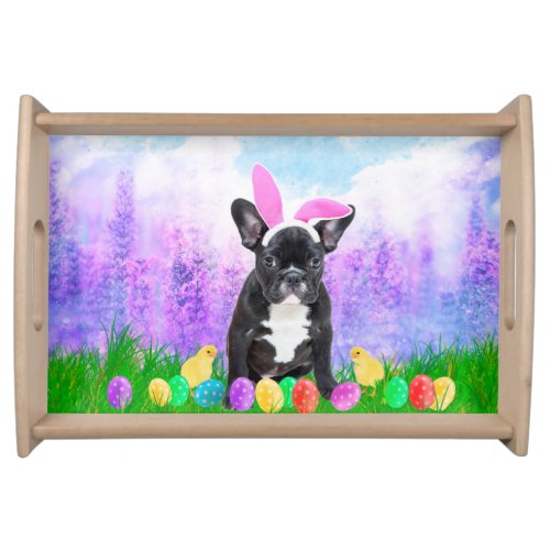 French Bulldog with Easter Eggs Bunny Chicks Serving Tray