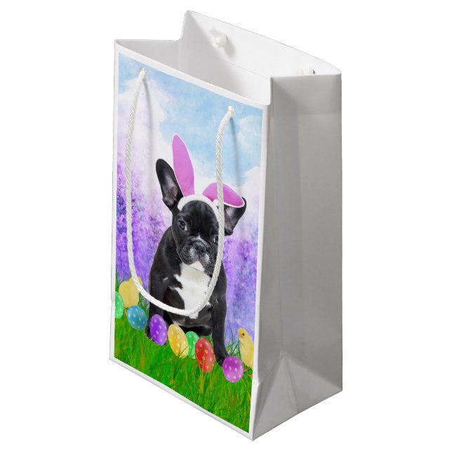 French Bulldog with Easter Eggs Bunny Chicks Small Gift Bag (Front Angled)