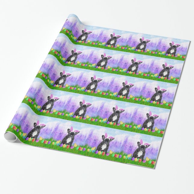 French Bulldog with Easter Eggs Bunny Chicks Wrapping Paper (Unrolled)