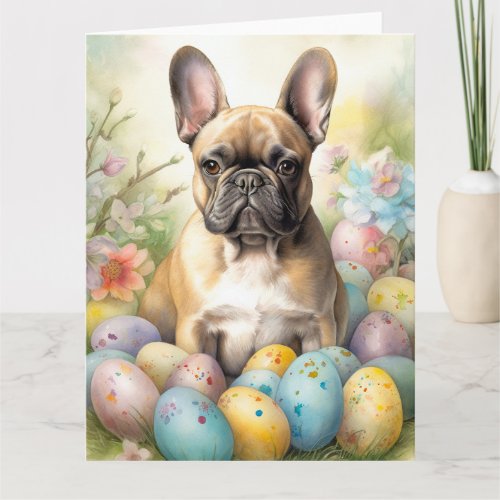 French Bulldog with Easter Eggs Card