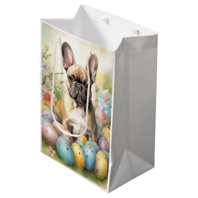 French Bulldog with Easter Eggs Medium Gift Bag (Front Angled)