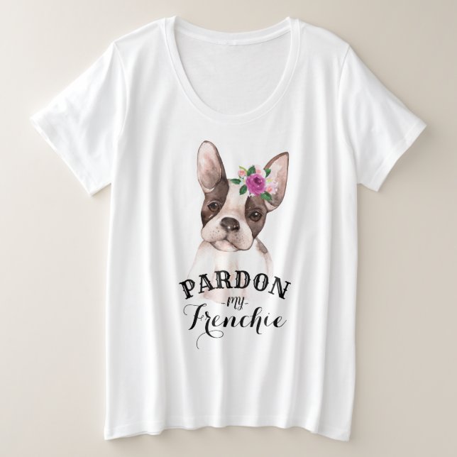 French Bulldog with Flowers Plus-Size T-shirt (Design Front)