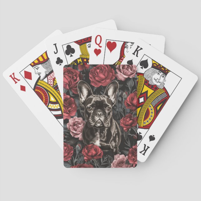 French Bulldog with Flowers Poker Cards (Back)